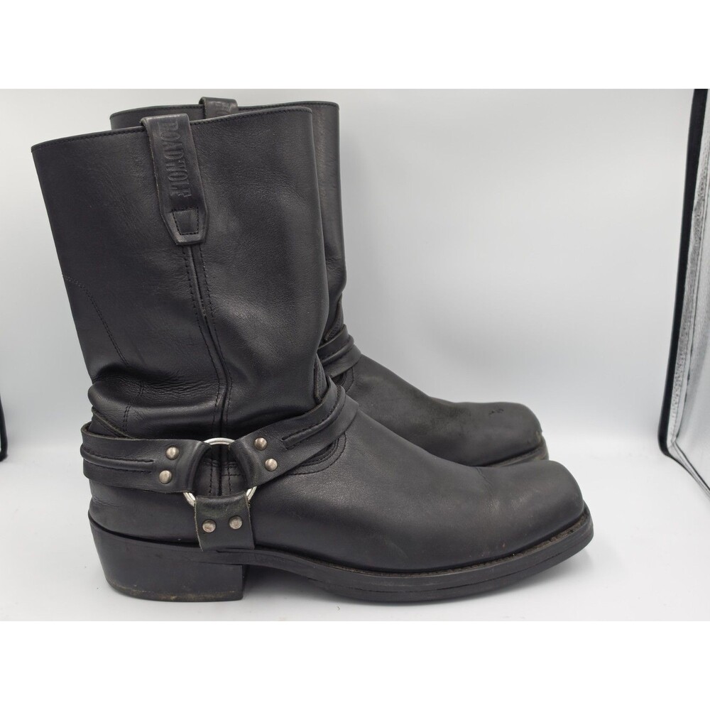 Men's Road Wolf Black Leather Harness Motorcycle Cowboy Boots Size 13